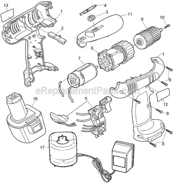Page A Diagram and Parts List for TV230 Type 1 Black and Decker Cordless Drill